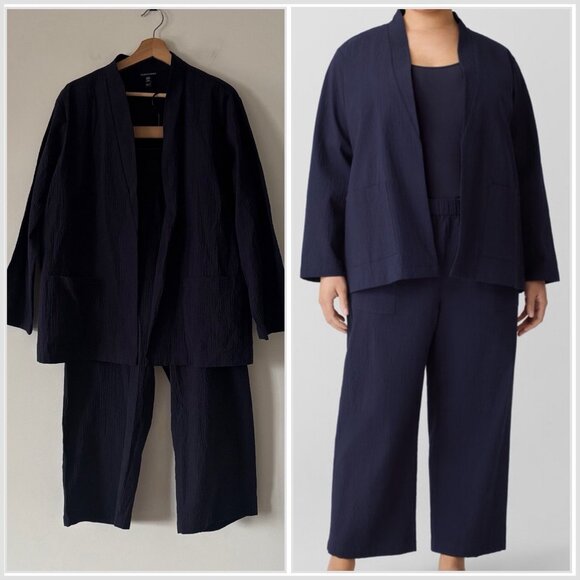 Eileen Fisher Jackets & Blazers - Eileen Fisher Organic Cotton Pucker Lantern Pant & Jacket Size 1X Set Minimalist